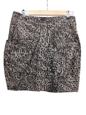 WALTER BAKER Women's Plumage Print Faux Wrap Mini Skirt Brown/ Black Size 10 Poc